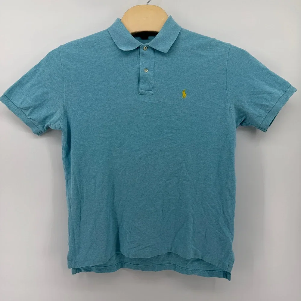 Polo Ralph Lauren Polo Shirt Mens L Blue Yellow‎ Pony Logo Short Sleeve Pique